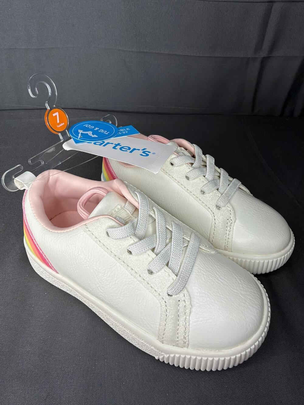 Carter's Toddler Girl's Slip-on Shoes Size 7 White Rainbow Sneakers NWT